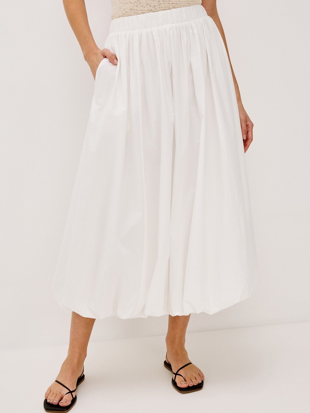 Rails Cala Cotton Tencel Bubble Hem Midi Skirt Elastic Waist Relaxed L